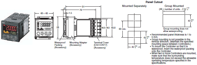 E5CN-HT Dimensions 1 