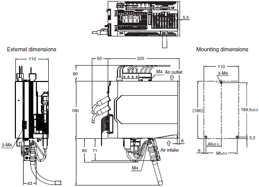 R88M-1A[] / R88D-1SAN[]-ECT Dimensions 3 